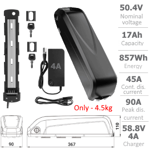 Li-ION battery 48V 17Ah with 4A charger and accessories