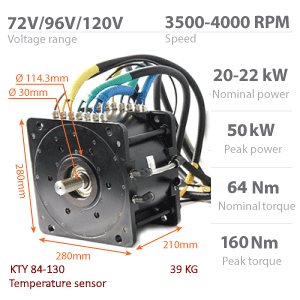 BLDC / PMSM мотор HPM-20KW - Номинальная мощность 20kW~22kW | 26.8HP~29.5HP | 1200cm3