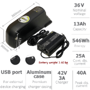 Li-ION battery 36V 13Ah with charger and accessories
